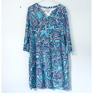 Coolibar Dress XL Blue Paisley Shift UV Protection UPF 50